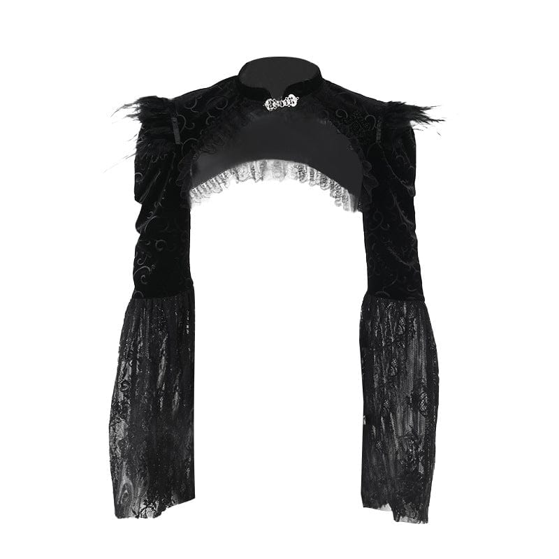 Kobine Women's Gothic Lace Velvet Feather Cape