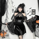 Kobine Women's Gothic Lace Velvet Halter Short Dress