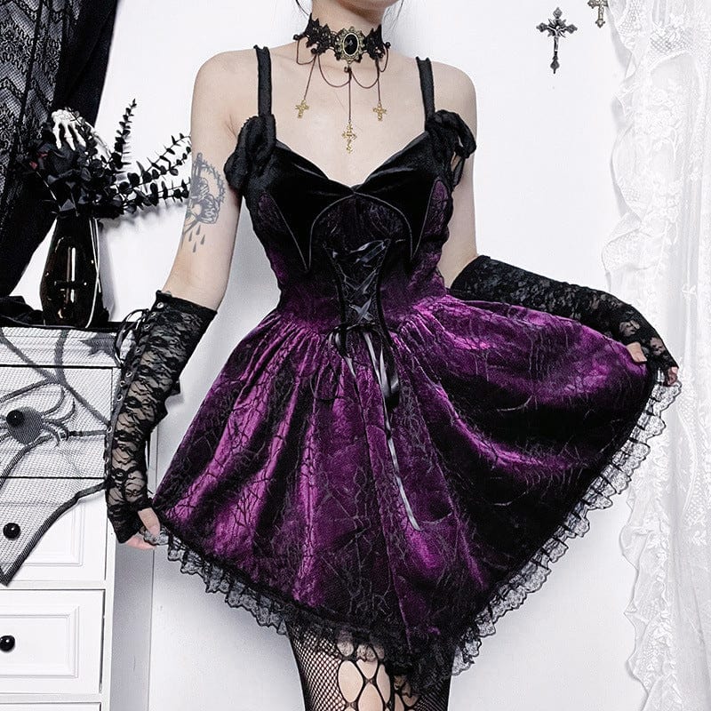 Kobine Women's Gothic Lacing-up Contrast Color Short Dress