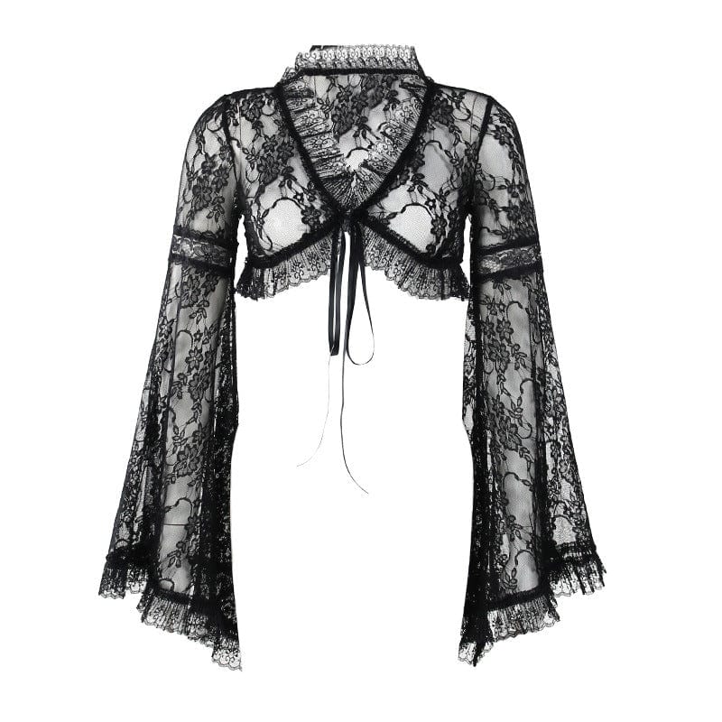 Kobine Women's Gothic Lacing-up Sheer Lace Cape