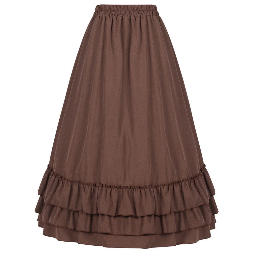 Kobine Women's Gothic Layered Ruffled Long Pleated Skirt