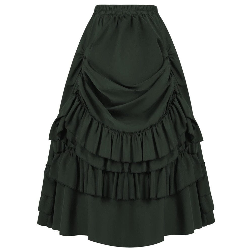 Kobine Women's Gothic Layered Ruffled Long Pleated Skirt