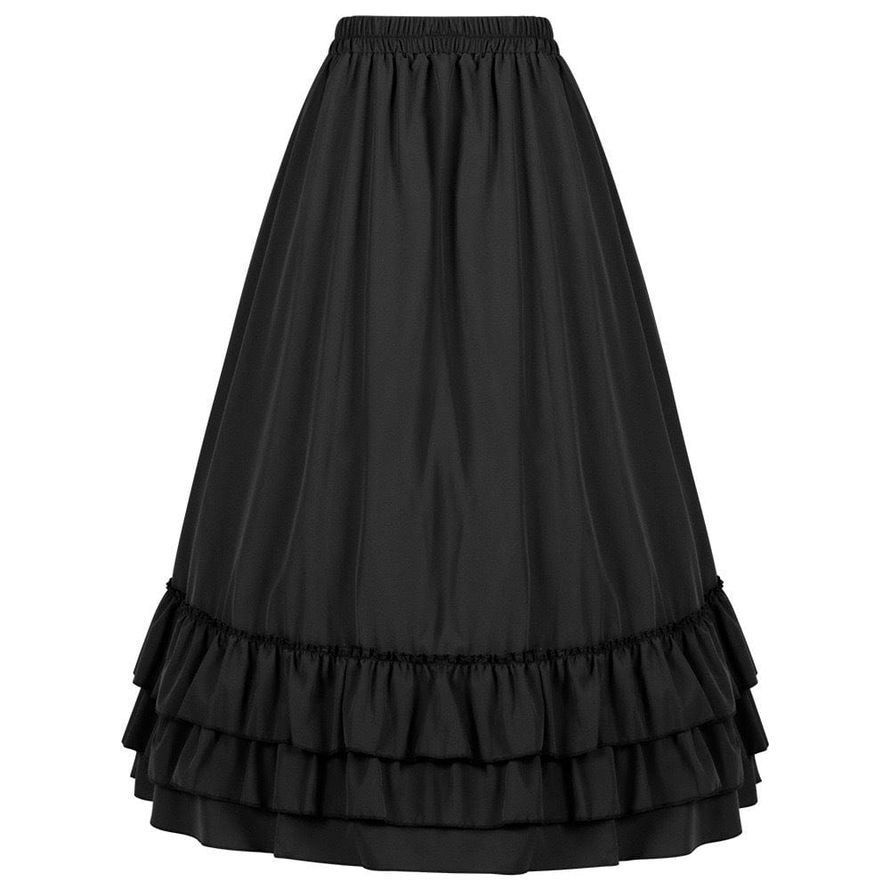 Kobine Women's Gothic Layered Ruffled Long Pleated Skirt