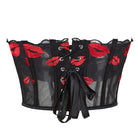 Kobine Women's Gothic Lip Printed Mesh Overbust Corset