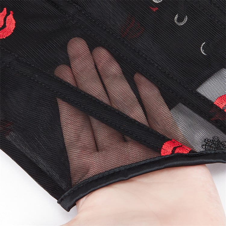 Corsetto overbust in rete con stampa labbra gotica da donna Kobine