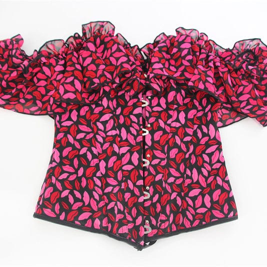 Corsetto overbust con volant e stampa labbra in stile gotico da donna Kobine