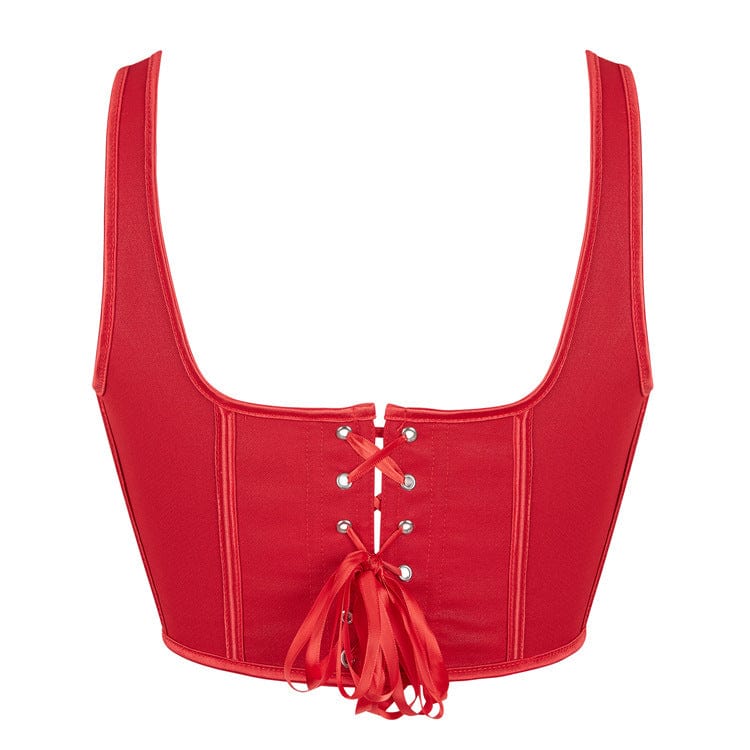 Kobine Women's Gothic Matte Lace-up Red Overbust Corset