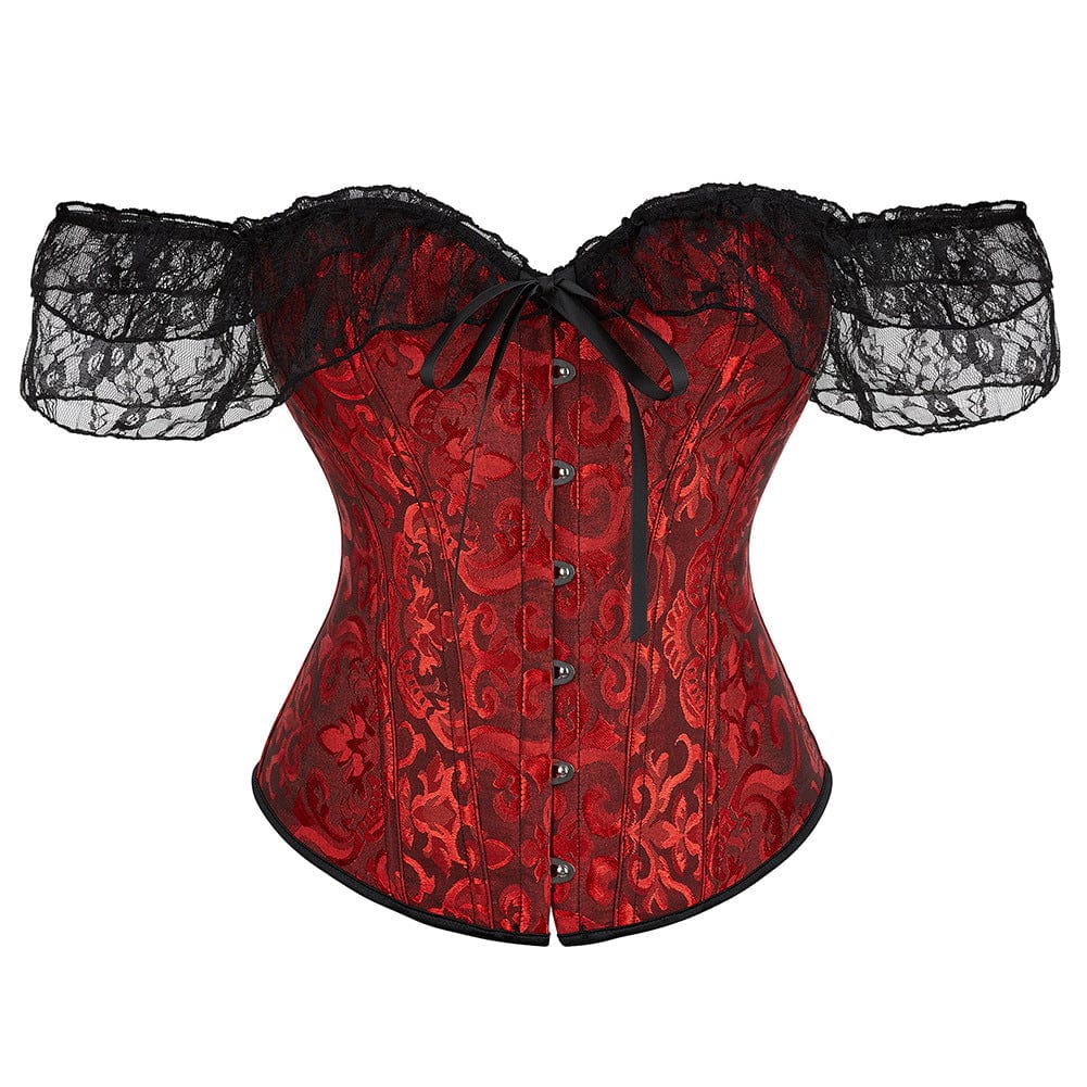 Kobine Women's Gothic Mesh Sleeved Lace Floral Overbust Corsets