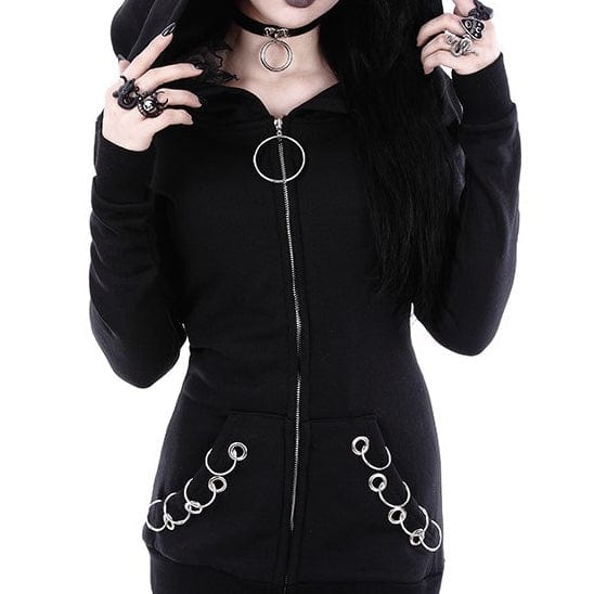 Kobine Women's Gothic Metal Rings Zipper Hooded Jackets
