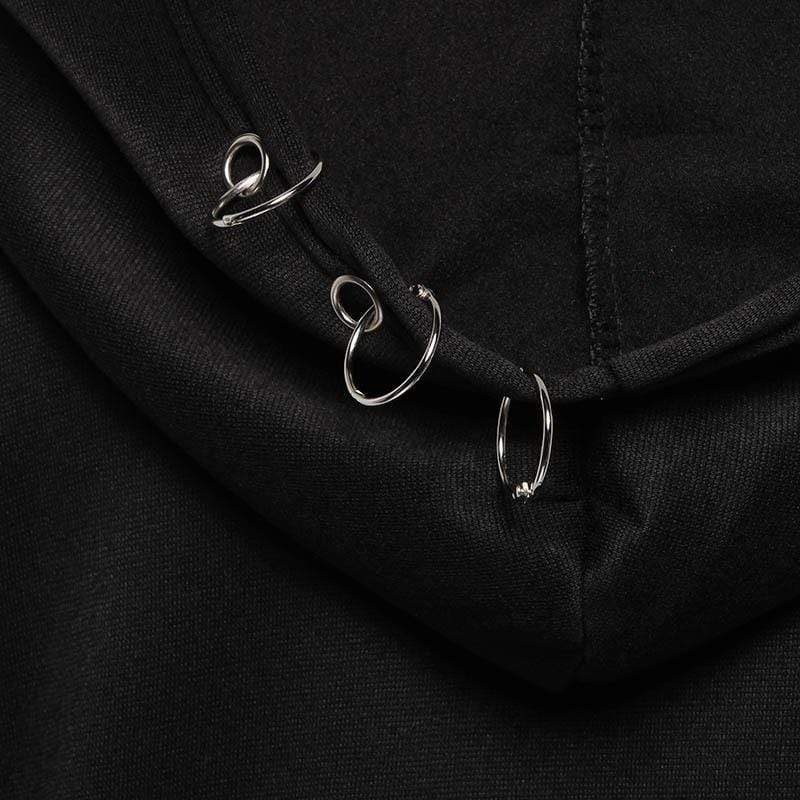Kobine Women's Gothic Metal Rings Zipper Hooded Jackets
