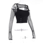 Kobine Damen Gothic Off Shoulder Mesh Splice Shirt