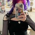 Kobine Damen Gothic Off Shoulder Mesh Splice Shirt