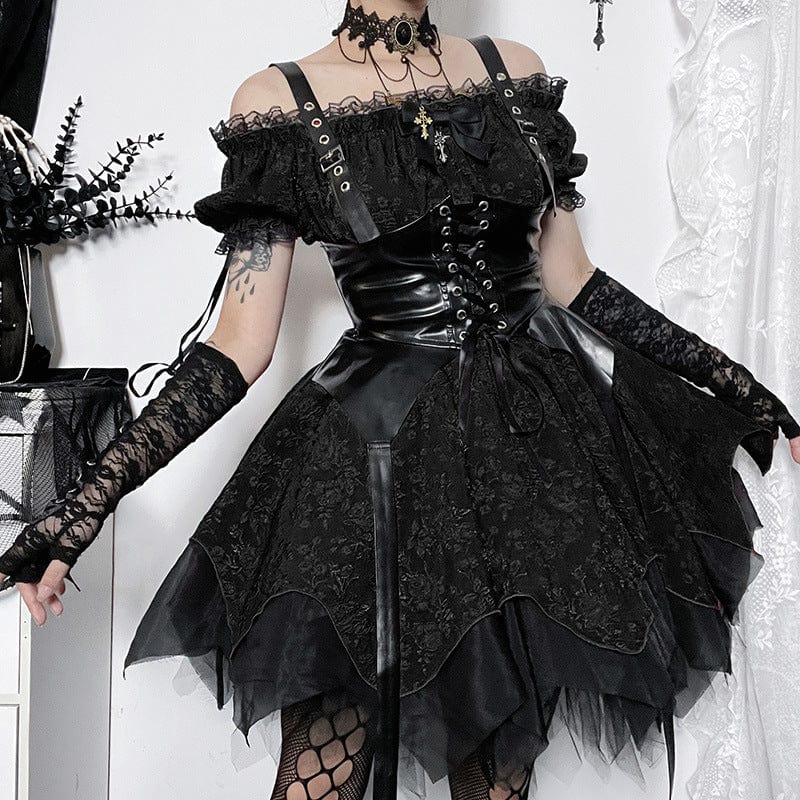 Women's Gothic Off Shoulder Puff Sleeved Multi-layer Short Dress – Punk  Design