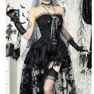 Kobine Women's Gothic Off-the-shoulder Floral Mesh Splice Party Dress