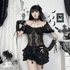 Kobine Women's Gothic Off-the-shoulder Lace-up Lace Top