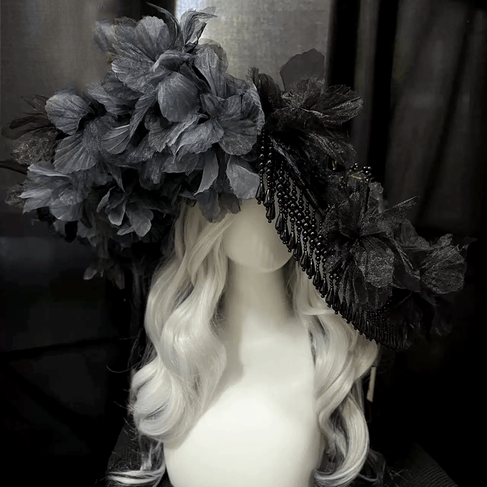 Kobine Women's Gothic Organza Floral Wide Brim Hat