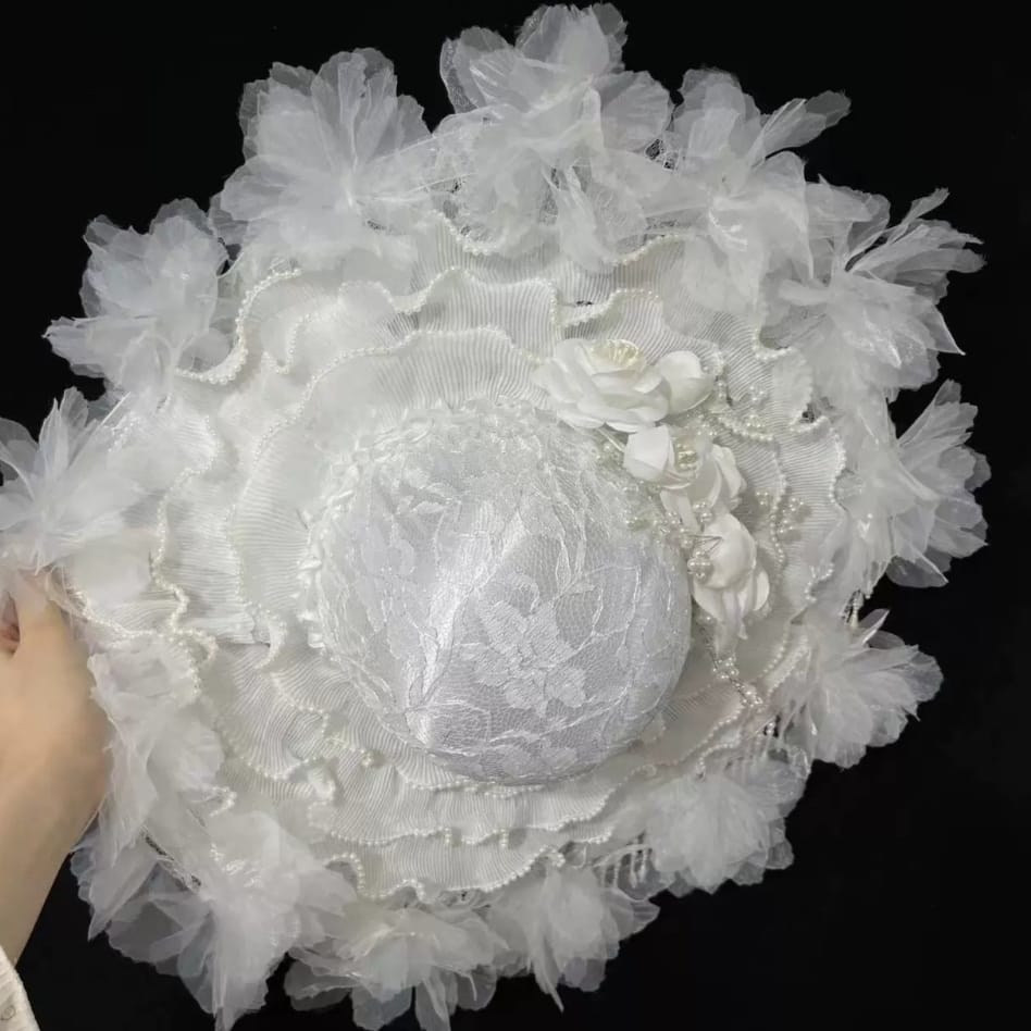 Kobine Women's Gothic Organza Floral Wide Brim Hat