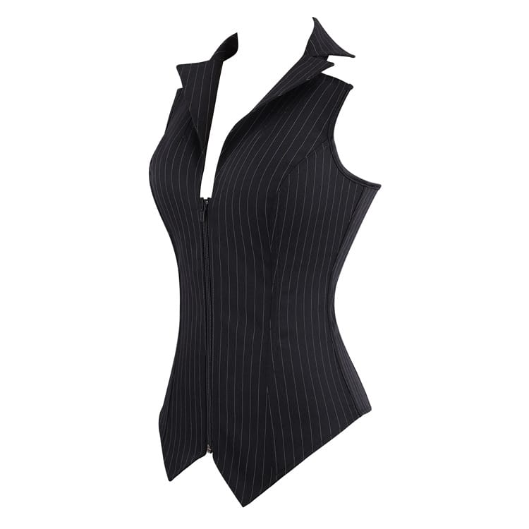Kobine Women's Gothic Pinstripe Halterneck Zip Overbust Corset