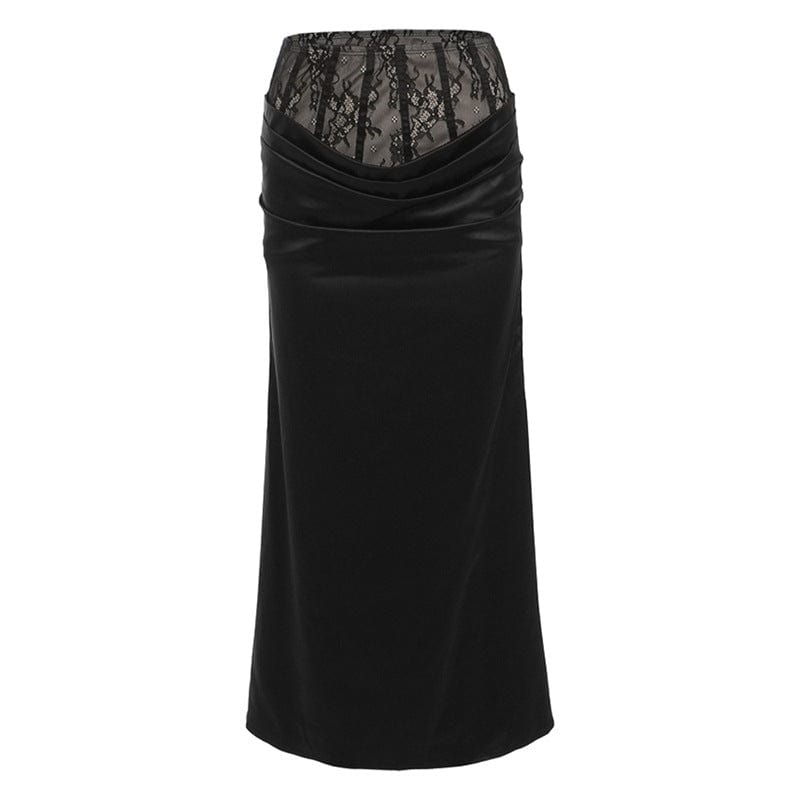 Kobine Women's Gothic Plicated Lace Splice Wrap Skirt