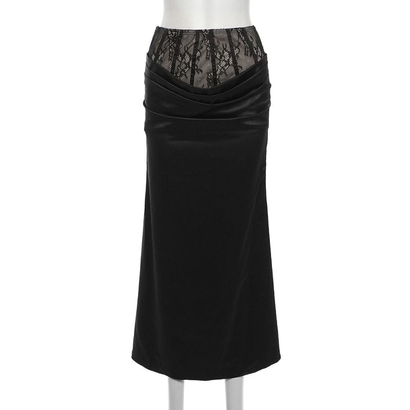 Kobine Women's Gothic Plicated Lace Splice Wrap Skirt