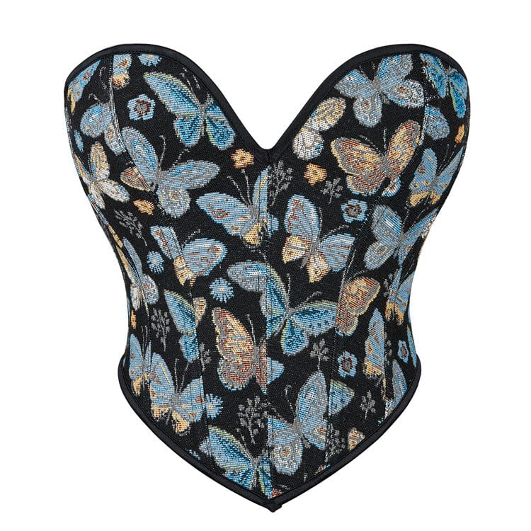 Kobine Women's Gothic Plunging Butterfly Printed Overbust Corset