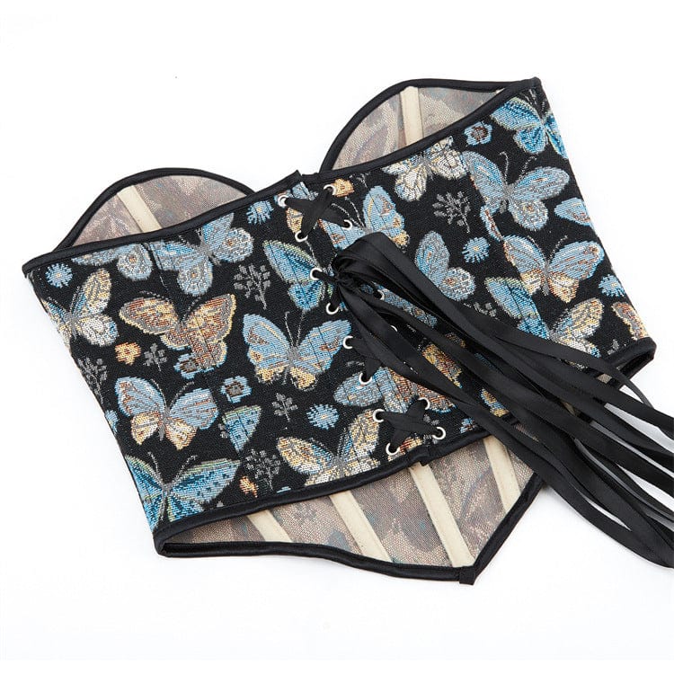 Corsetto overbust stampato a farfalla con scollo profondo in stile gotico da donna Kobine