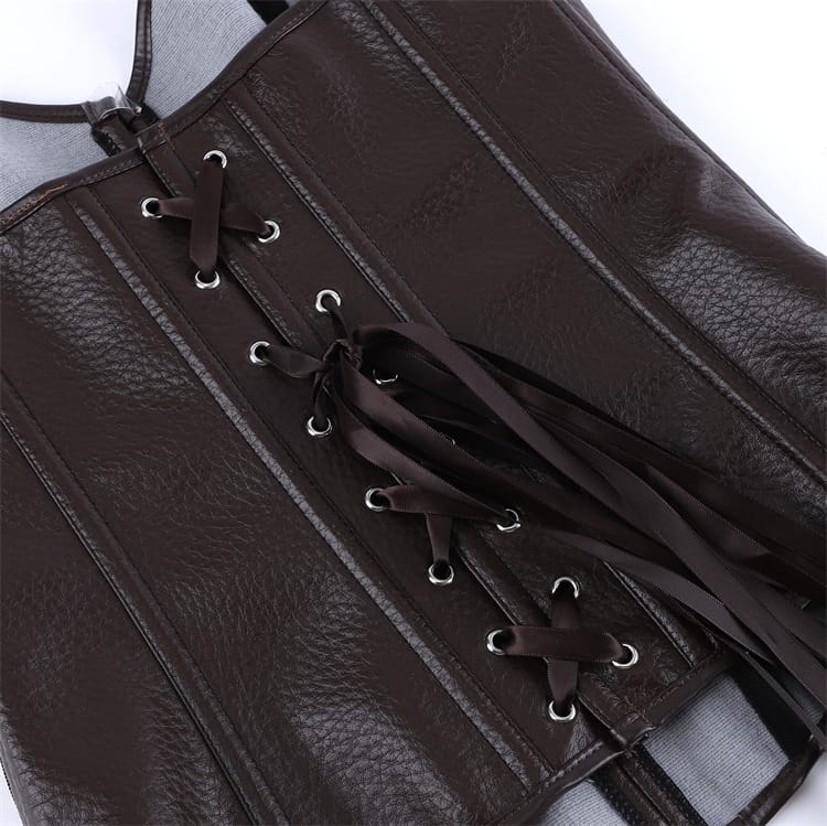 Kobine Women's Gothic Plunging Side Zipper Lace-up Overbust Corset