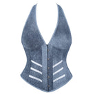 Kobine Women's Gothic Plunging V-neck Halter Overbust Corset