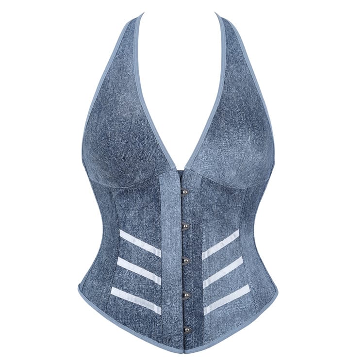 Kobine Women's Gothic Plunging V-neck Halter Overbust Corset
