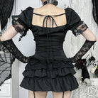 Kobine Women's Gothic Puff Sleeved Lace Hem Lace-up Shirt