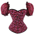 Kobine Women's Gothic Puff Sleeved Lips Printed Overbust Corset