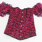 Kobine Women's Gothic Puff Sleeved Lips Printed Overbust Corset