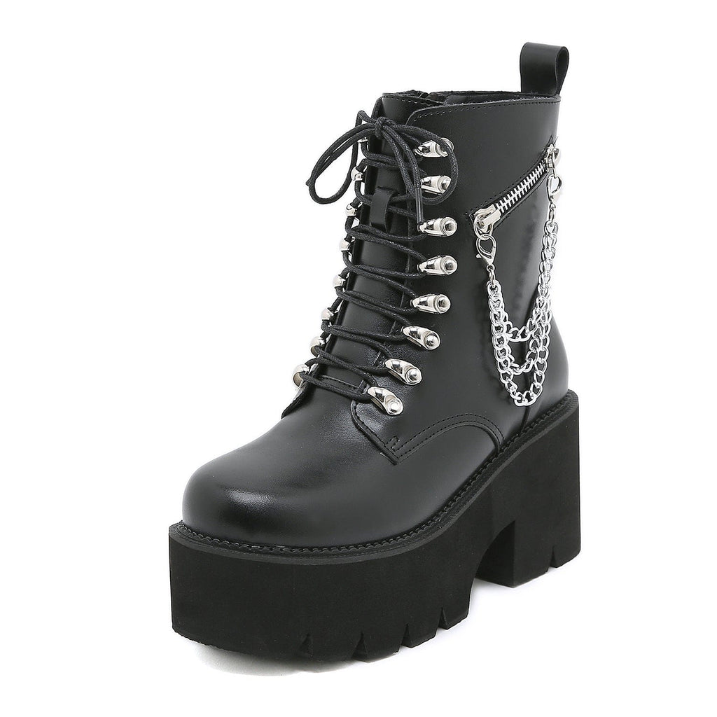 Kobine Women's Gothic Punk Lace-up Chain Platform Boots