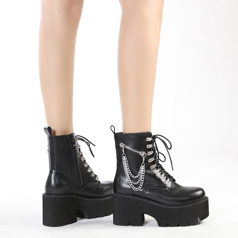 Kobine Women's Gothic Punk Lace-up Chain Platform Boots