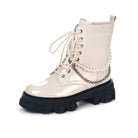 Kobine Women's Gothic Punk Square-toe Boots with Pearl Chain