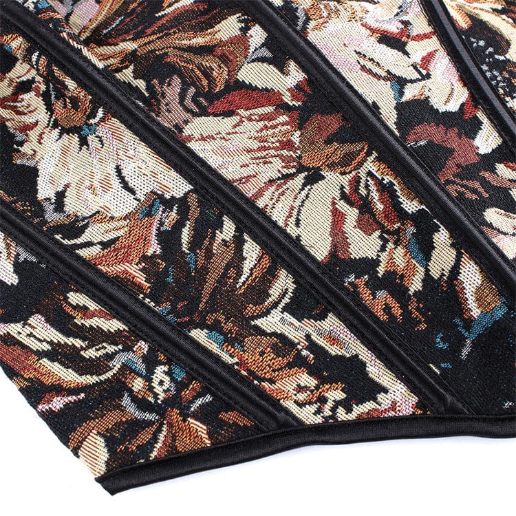 Kobine Women's Gothic Retro Floral Jacquard Lace-up Overbust Corset