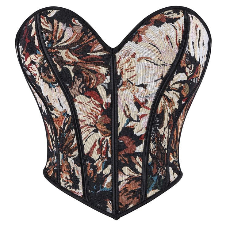 Kobine Women's Gothic Retro Floral Jacquard Lace-up Overbust Corset