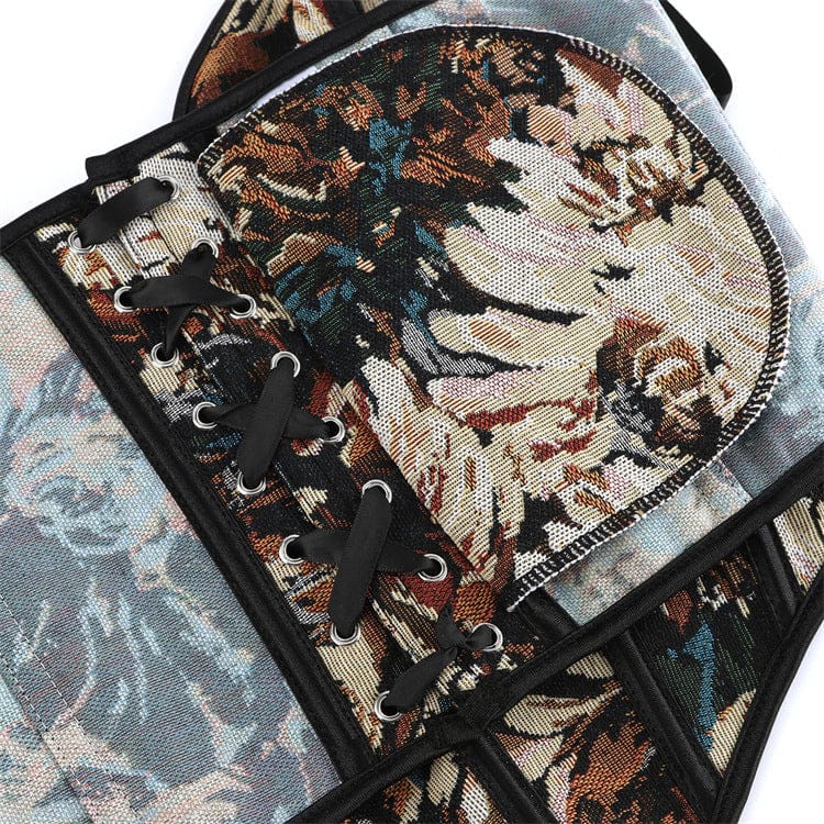 Kobine Women's Gothic Retro Floral Jacquard Lace-up Overbust Corset