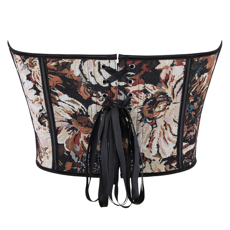 Kobine Women's Gothic Retro Floral Jacquard Lace-up Overbust Corset