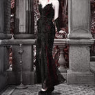 Kobine Women's Gothic Rose Beaded Cross Velvet Maxi Dress