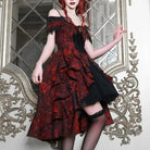Women's Gothic Rose Jacquard High/Low Hem Off-the-shoulder Dress - Punk Design