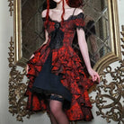 Women's Gothic Rose Jacquard High/Low Hem Off-the-shoulder Dress - Punk Design