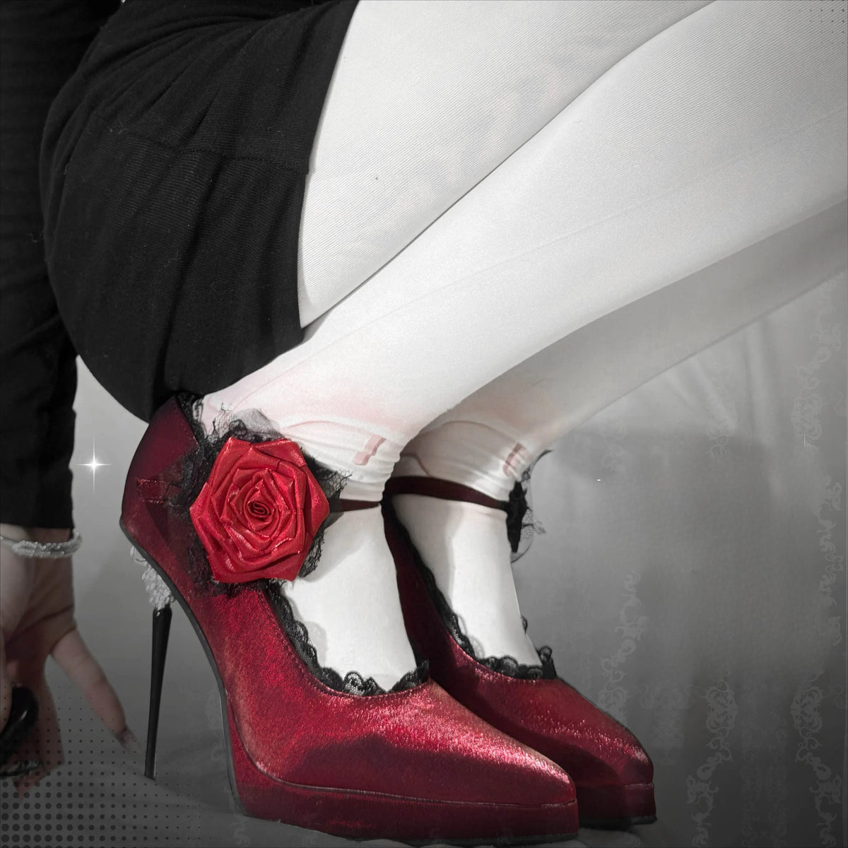 Kobine Women's Gothic Rose Lace Trim Ankle Strap Platform Stilettos