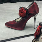 Kobine Women's Gothic Rose Lace Trim Ankle Strap Platform Stilettos