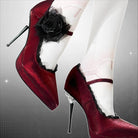 Kobine Women's Gothic Rose Lace Trim Ankle Strap Platform Stilettos