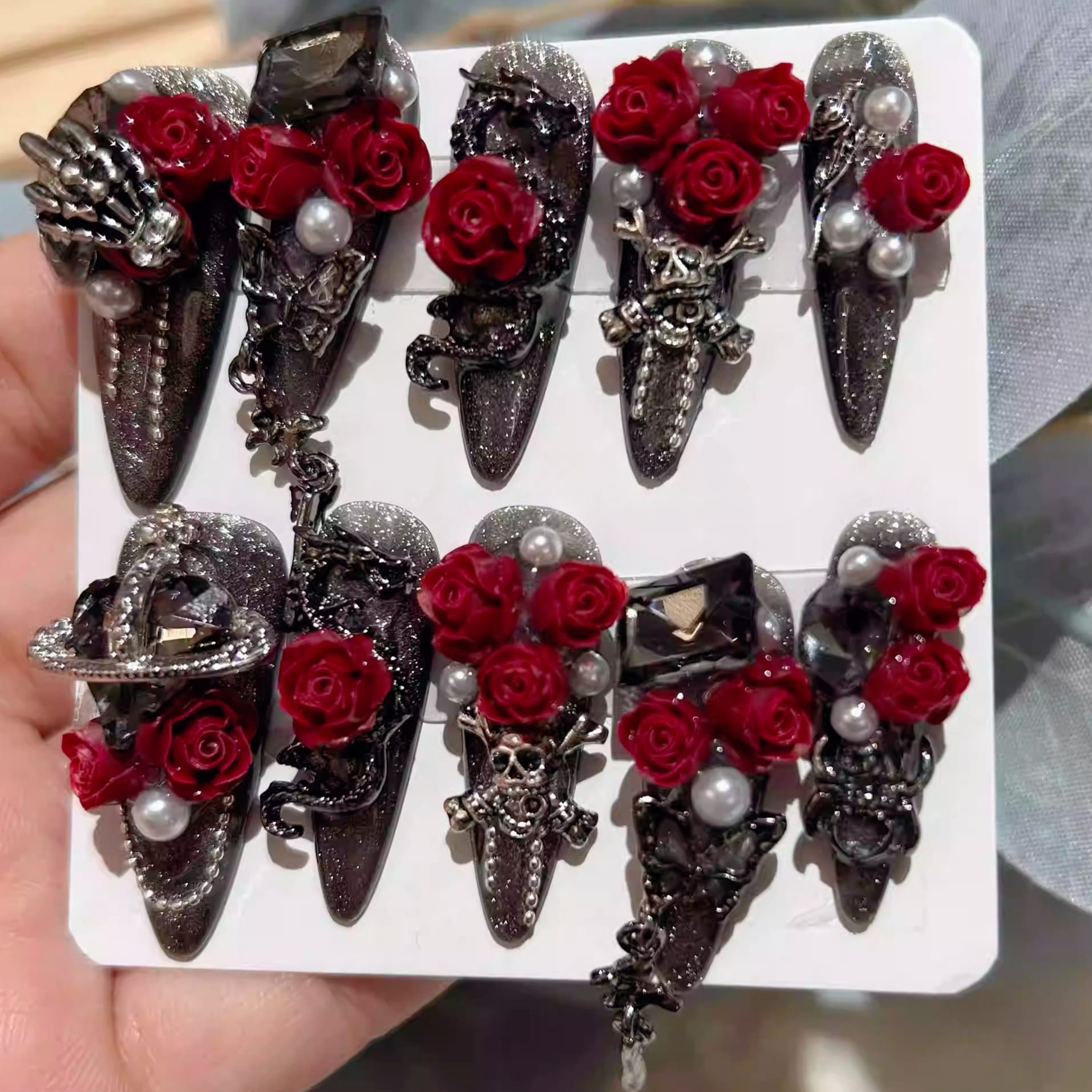 Kobine Women's Gothic Rose Pearl Nail Patch