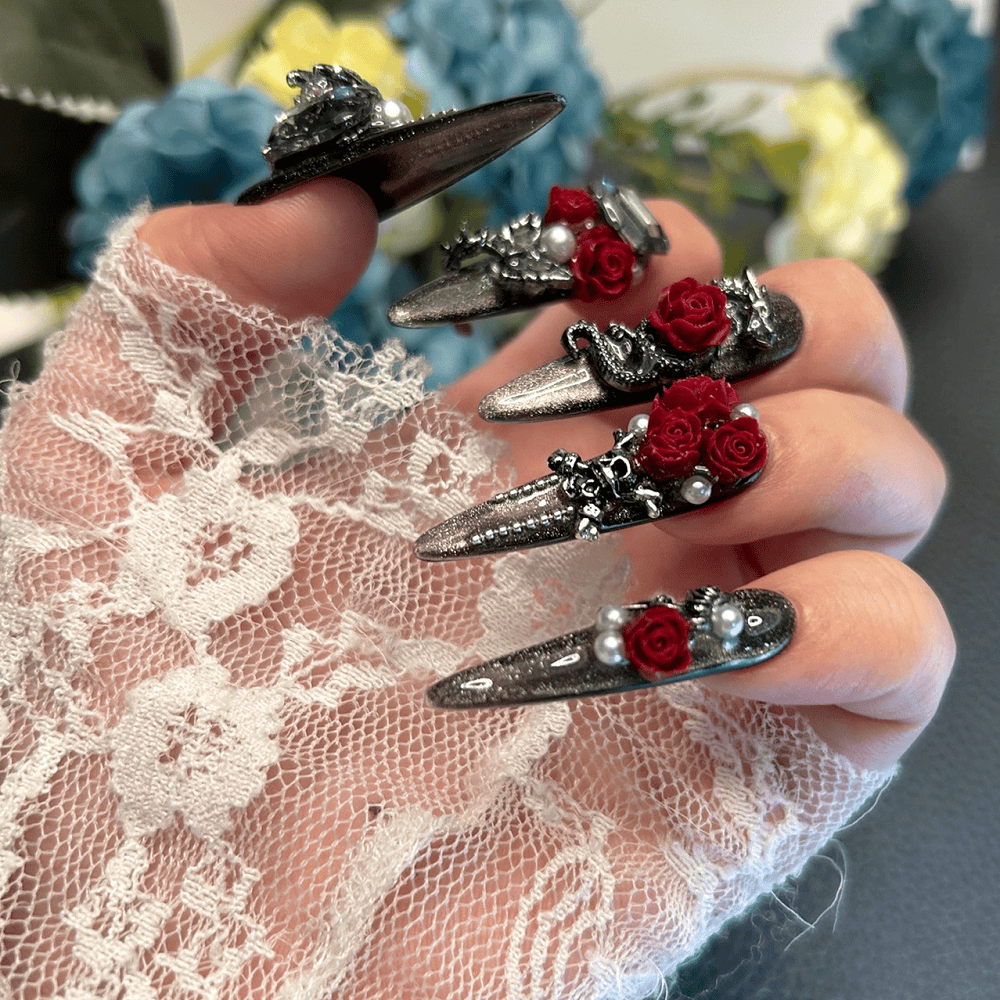 Kobine Women's Gothic Rose Pearl Nail Patch