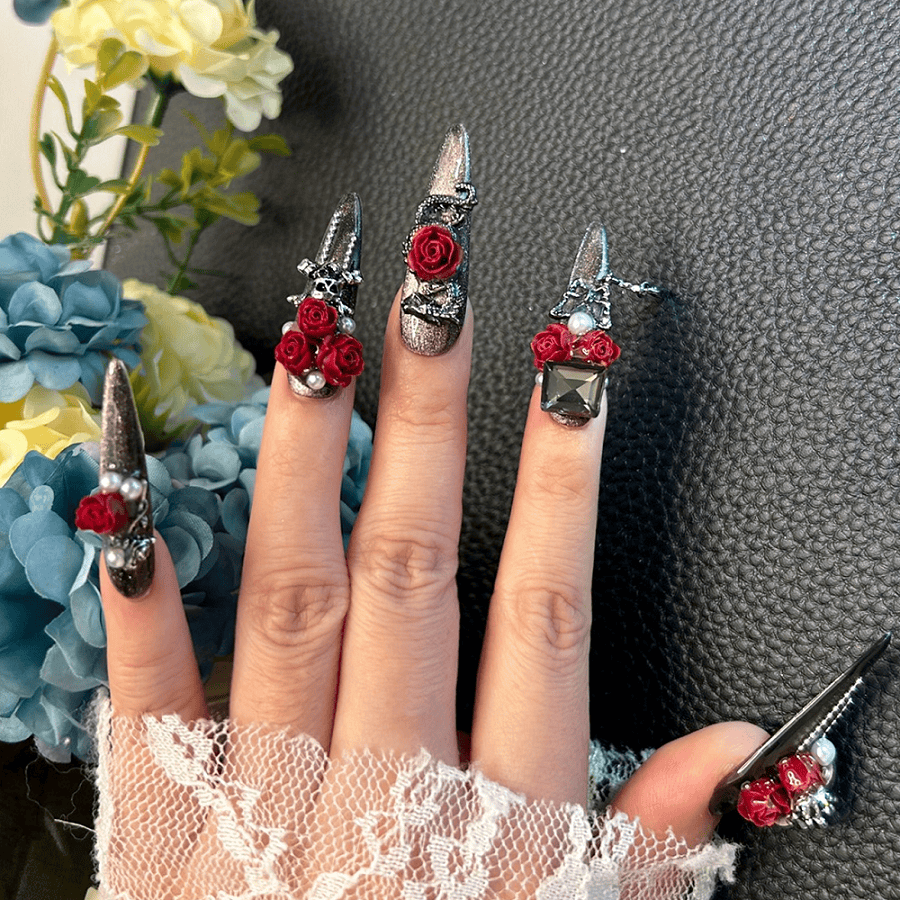 Kobine Women's Gothic Rose Pearl Nail Patch