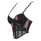 Kobine Women's Gothic Rose Printed Mesh Lace-up Overbust Corset