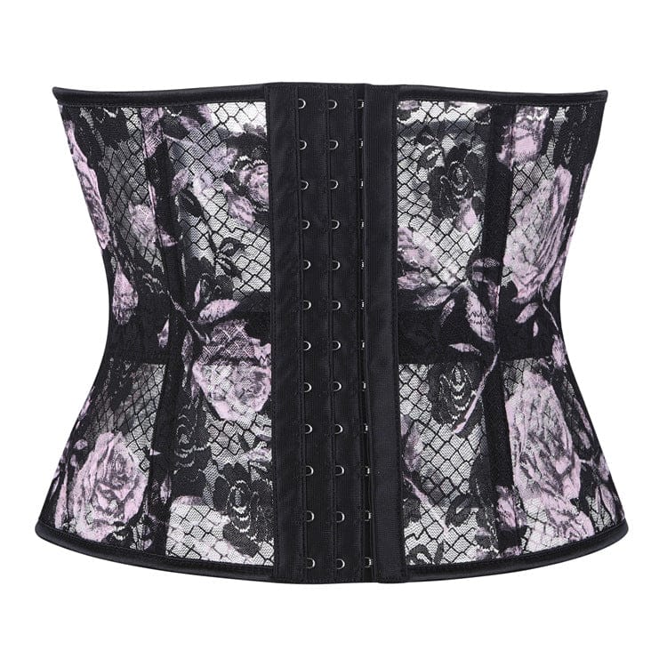 Kobine Women's Gothic Rose Printed Mesh Underbust Corset